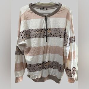 Chico's Women's Long Sleeve Striped Top - Cream and Tan